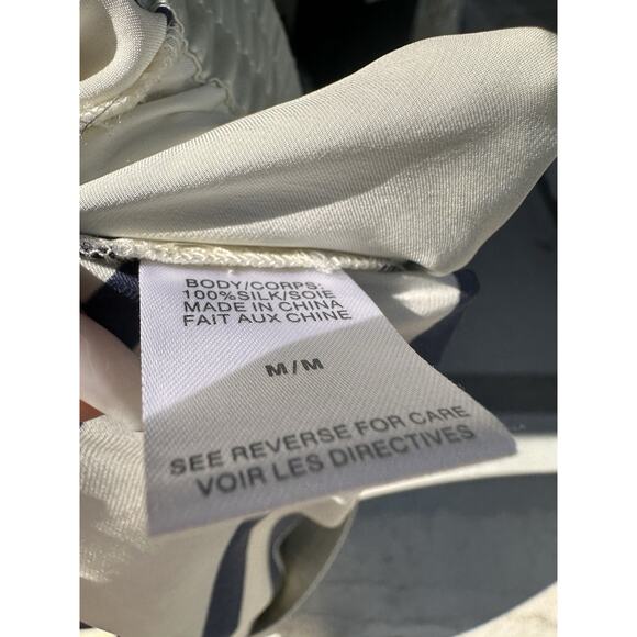 Cami NYC Wide Leg Pants White & Blue 100% Silk Shadow Stripe Sz M Nautical Prepp - Picture 9 of 16